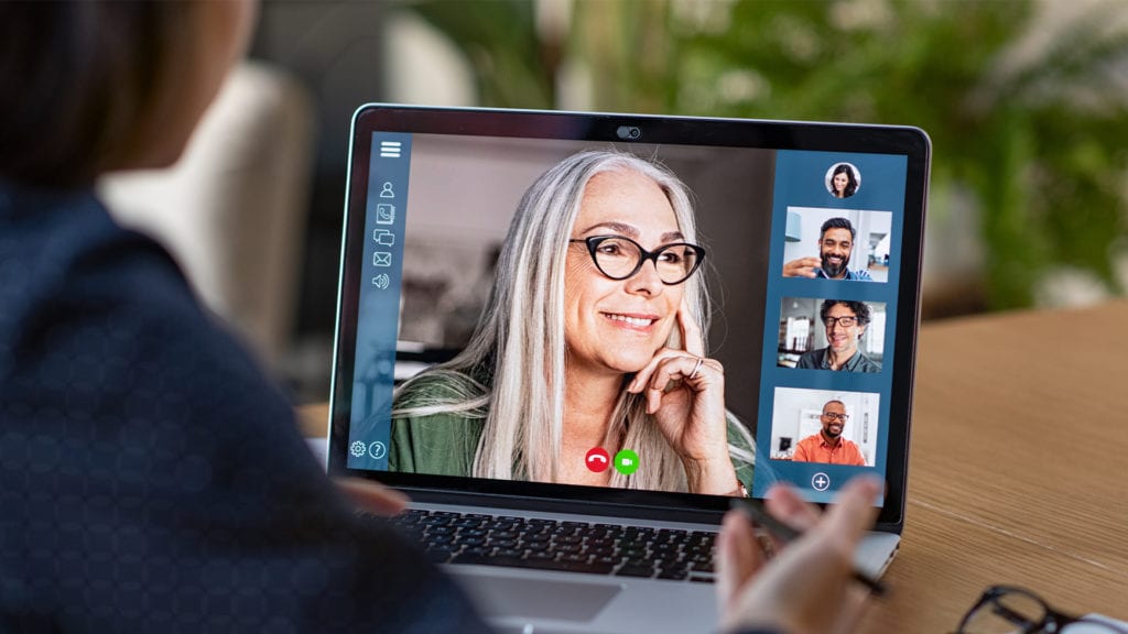 Business people having company video conference call