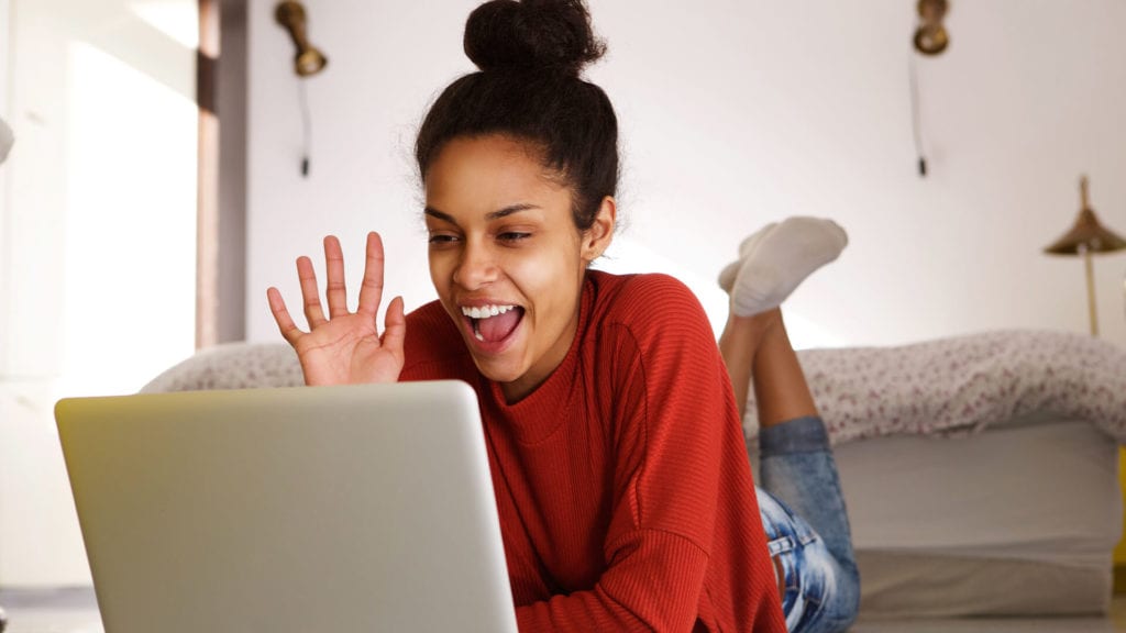 woman video chatting with coworker