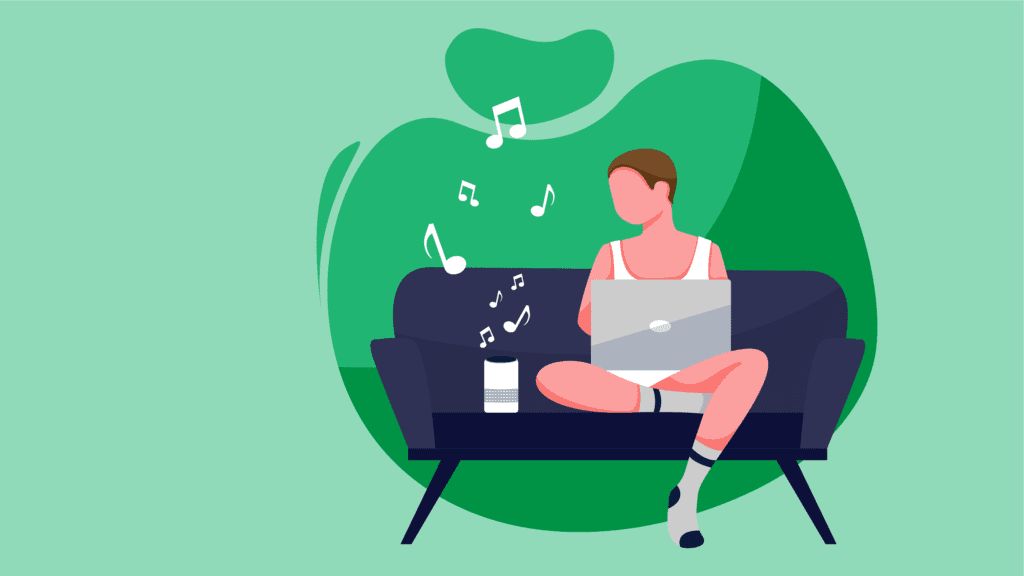 woman listening to music while hanging out at home