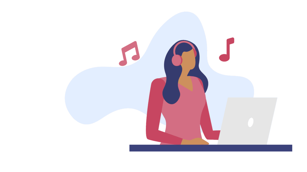 woman listening to music while working to stay productive working from home