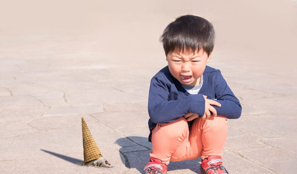 boy crying dropped ice cream  Summer Sales Meltdowns