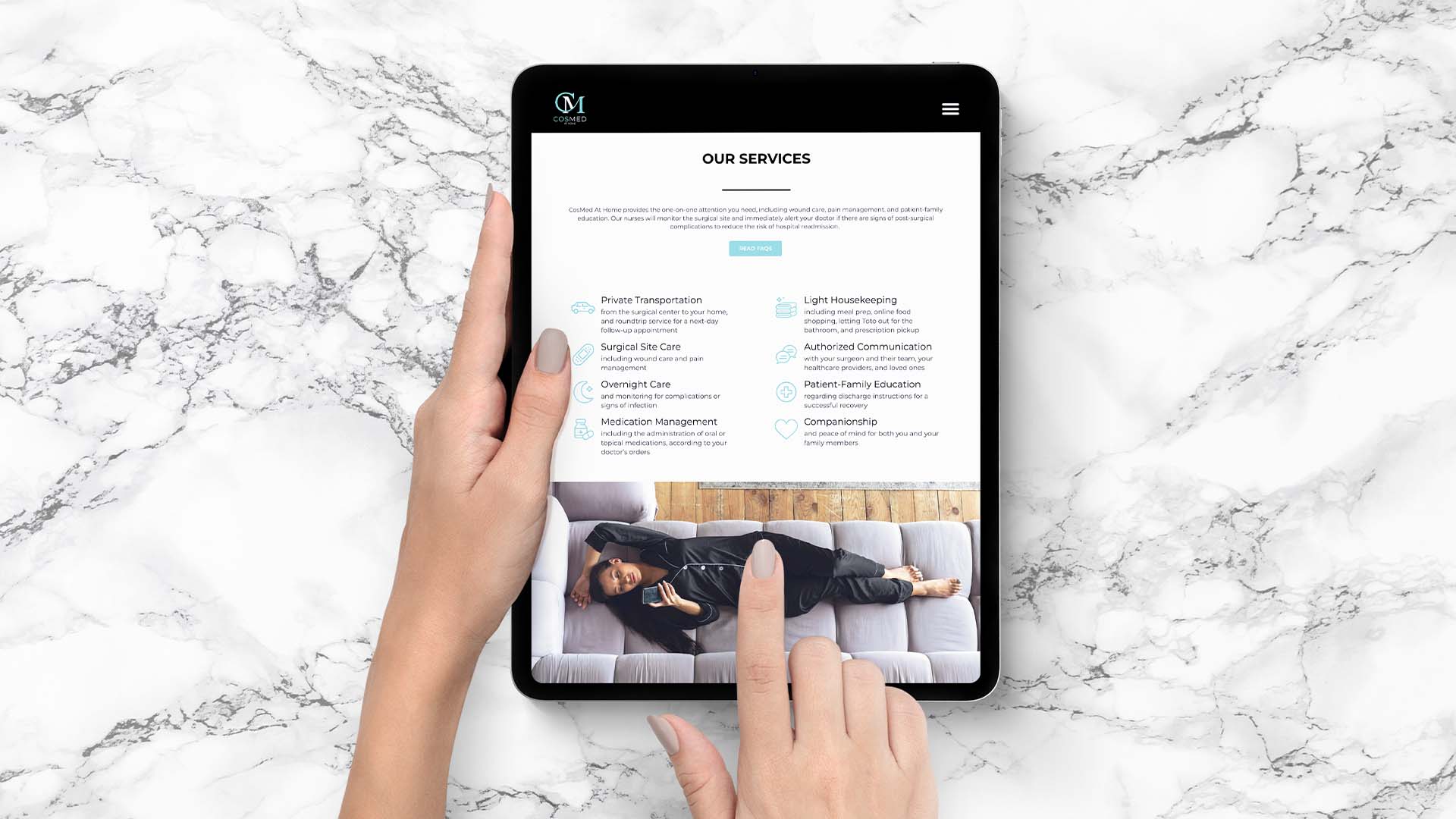 Cosmed website displayed on tablet