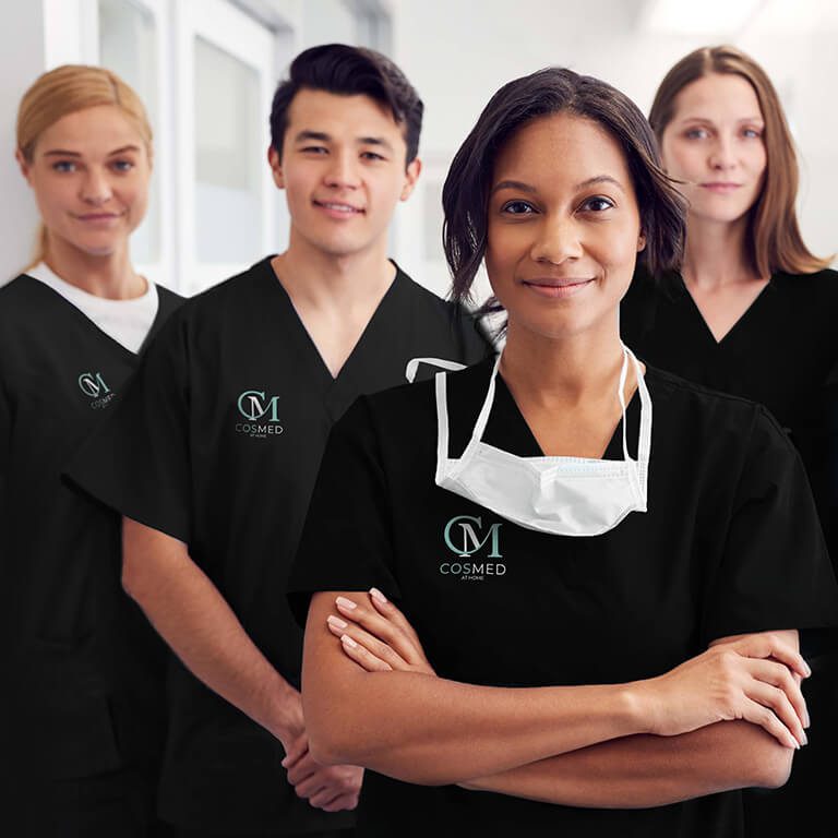 Cosmed nurses in custom scrubs