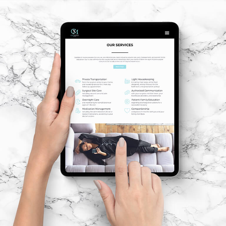 Cosmed website displayed on tablet